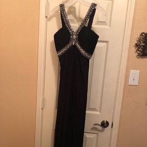 Long Navy formal dress with stone beading